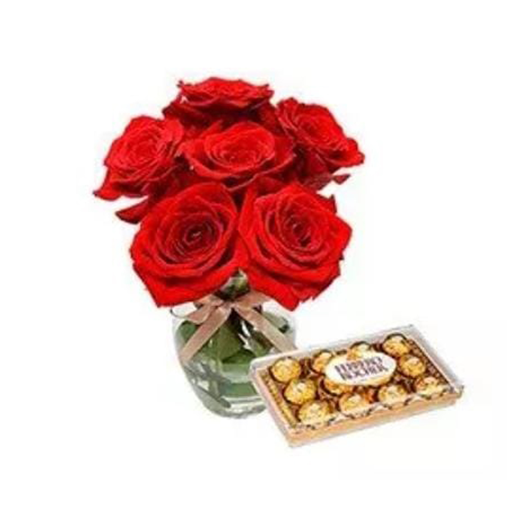 Vaso de Rosas com Ferrero Rocher
