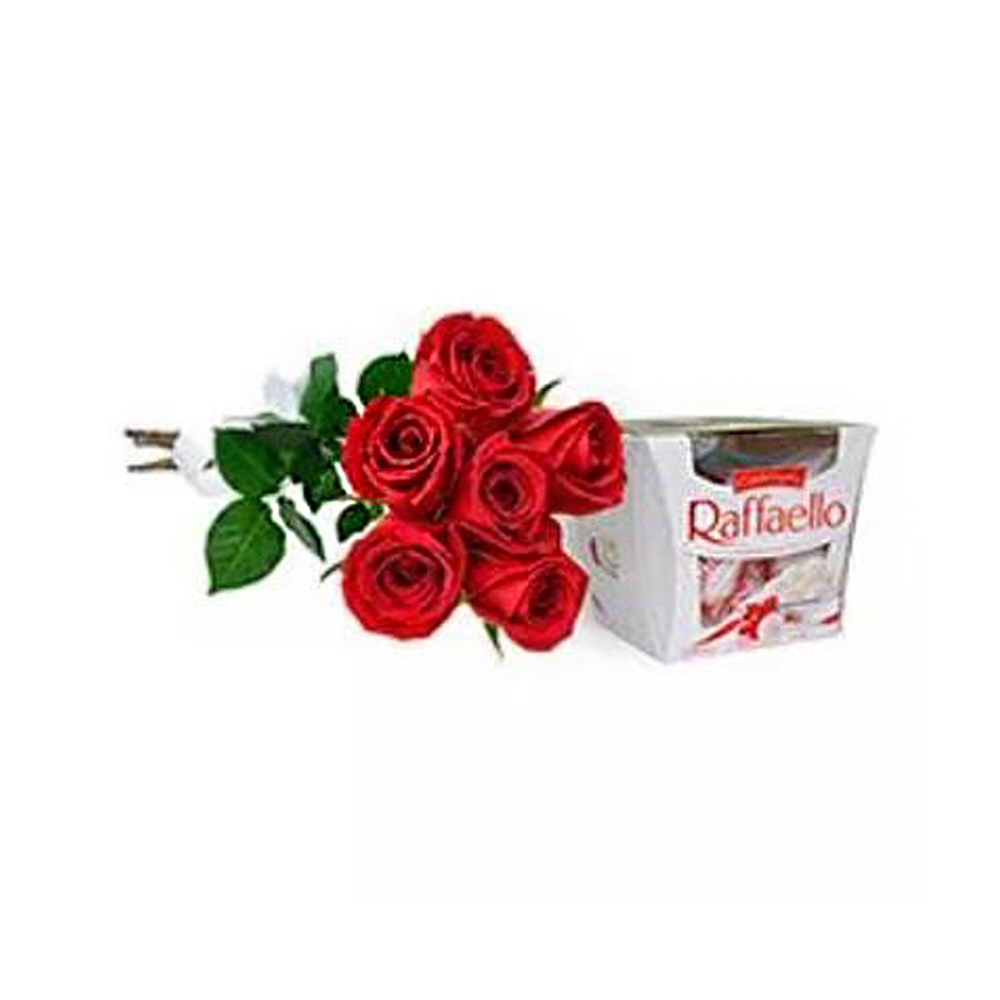 Buqu 6 Rosas Vermelhas com Raffaello
